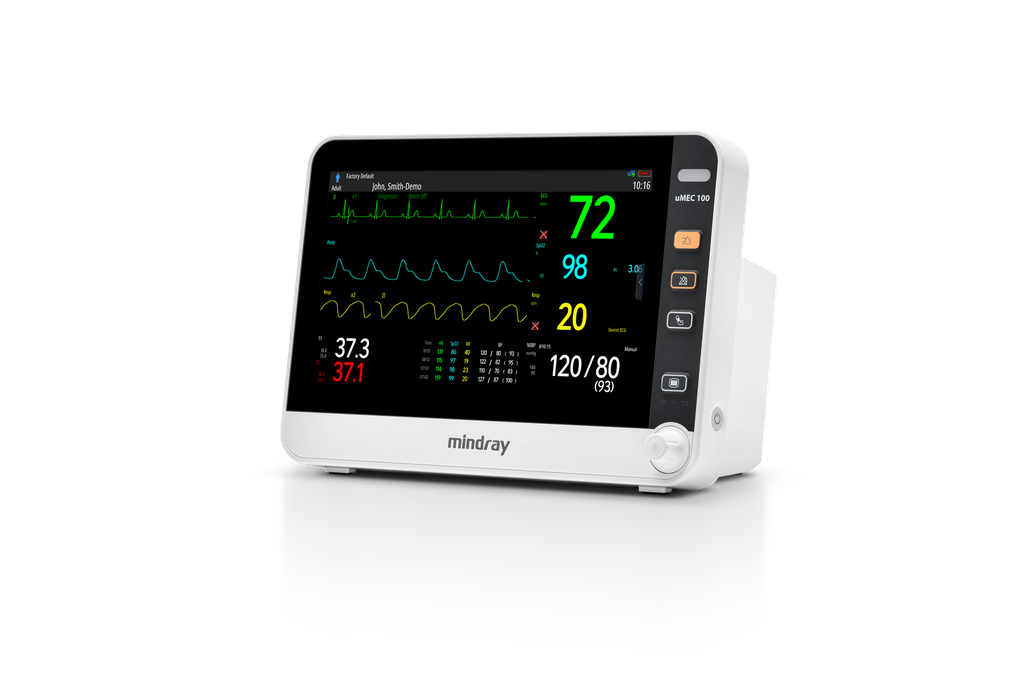 Mindray uMEC 100, vista lateral con asa y puertos